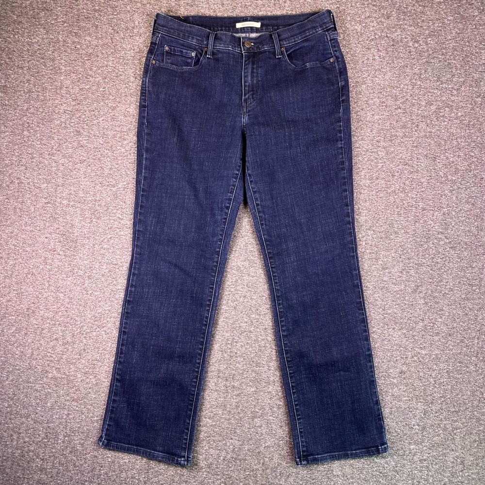 Levis 505 Jeans Womens 32x28 Straight Leg‎ Dark Wash Grungy Stretch Denim